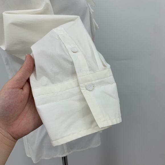 Talbots Blouse Womens 8 Cream Stretch Ruffle Frill Poplin Long Sleeve Shirt - Picture 6 of 14